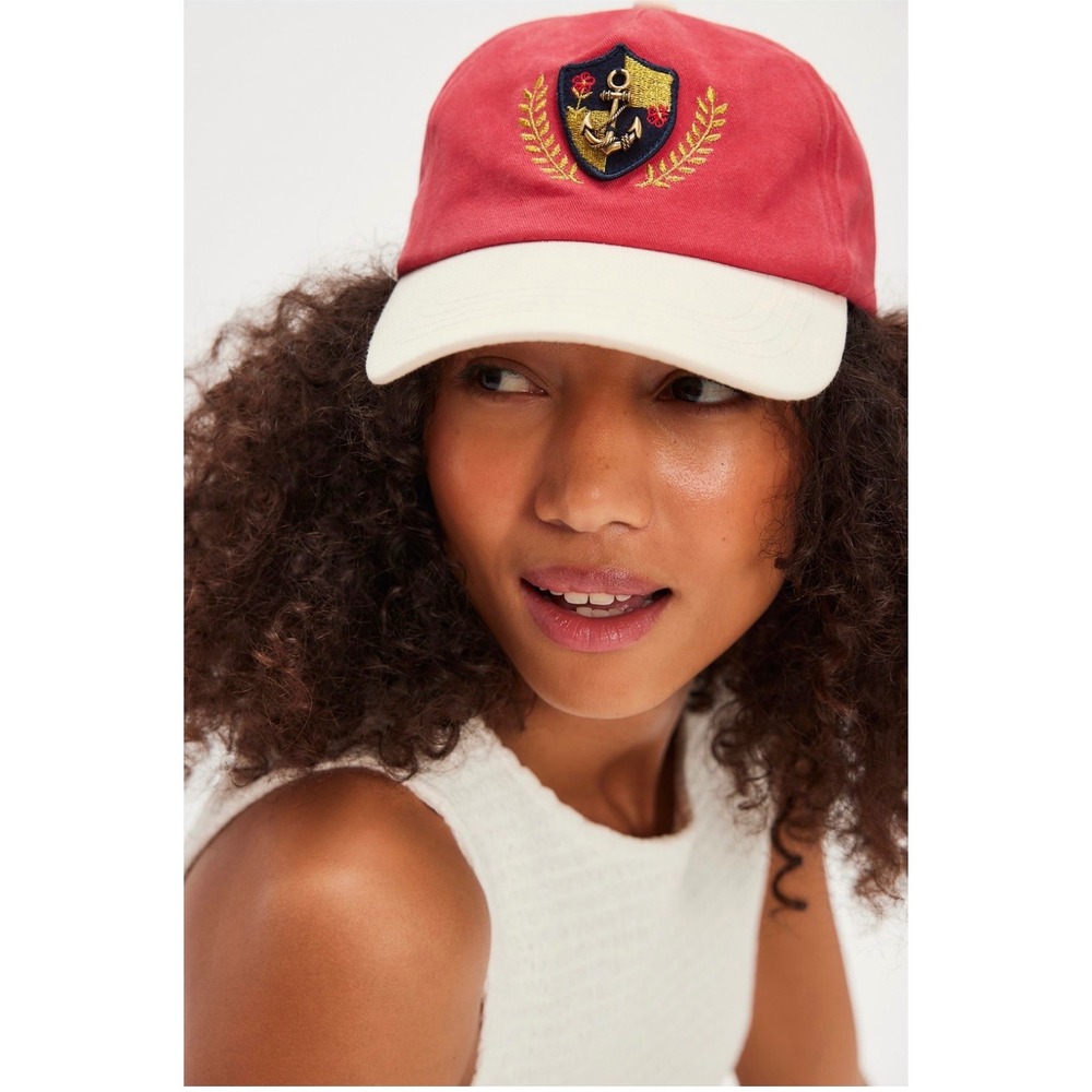 Free People Anchor Charmed Baseball Hat red white casual new NWT summer cap